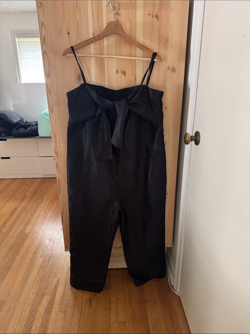 Frenchi Black Strapless-Look Jumpsuit with Front Bow